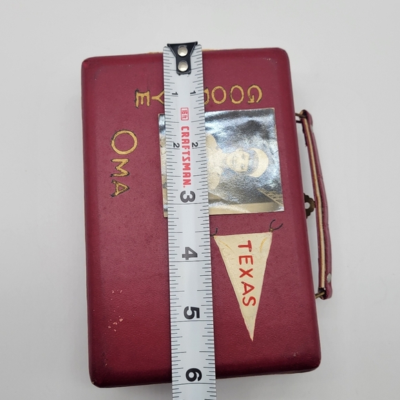 VTG RARE Small Wood DARK Red SuitcaseTexas JAPAN Letters Design Multipurpose Box - Picture 10 of 11